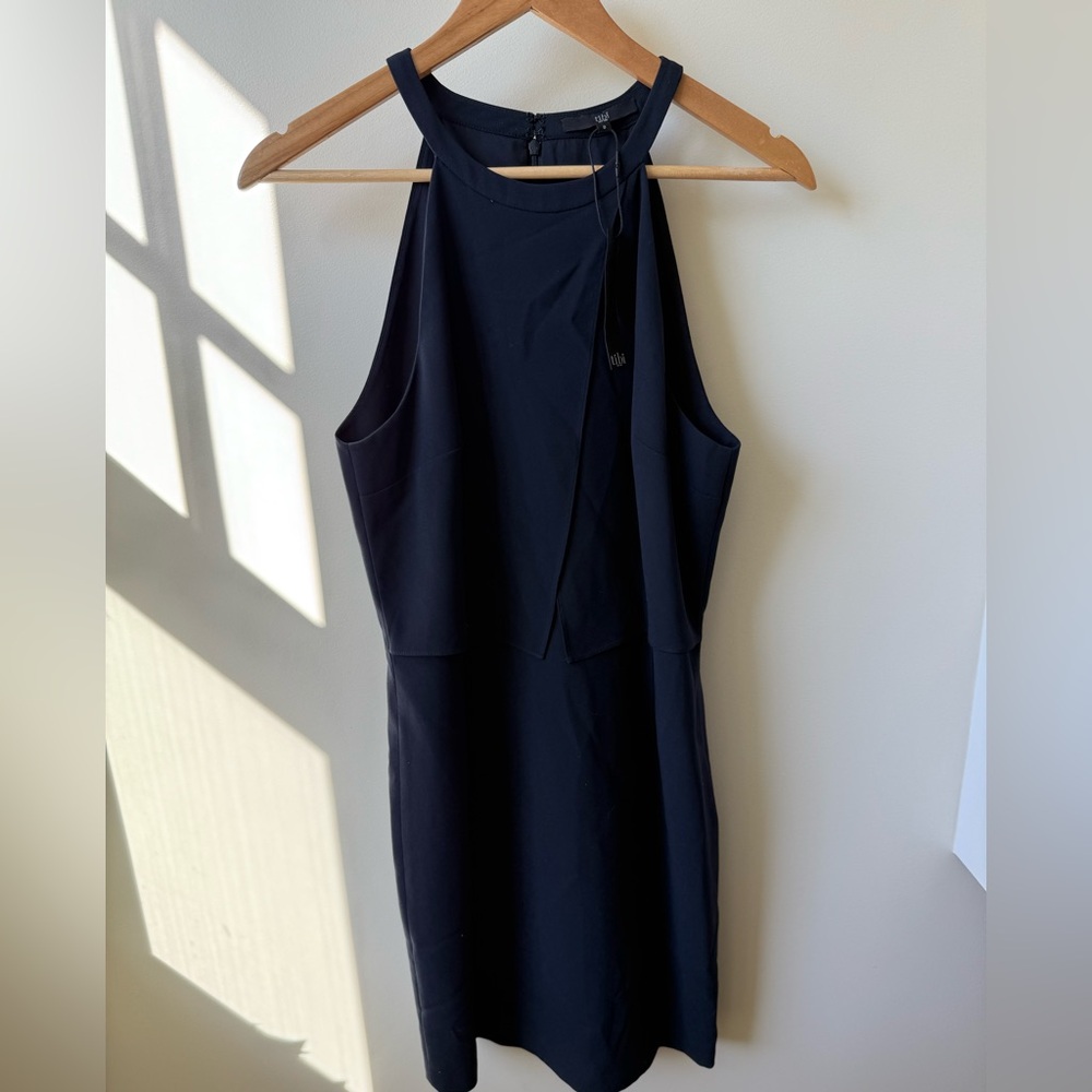 NWT TIBI Bibelot Crepe Mini Dress Layered Navy Blue Cocktail Timeless Classic 8